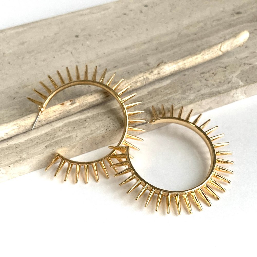 NEW ~ Anthropologie Gold Spiked Hoop Earrings